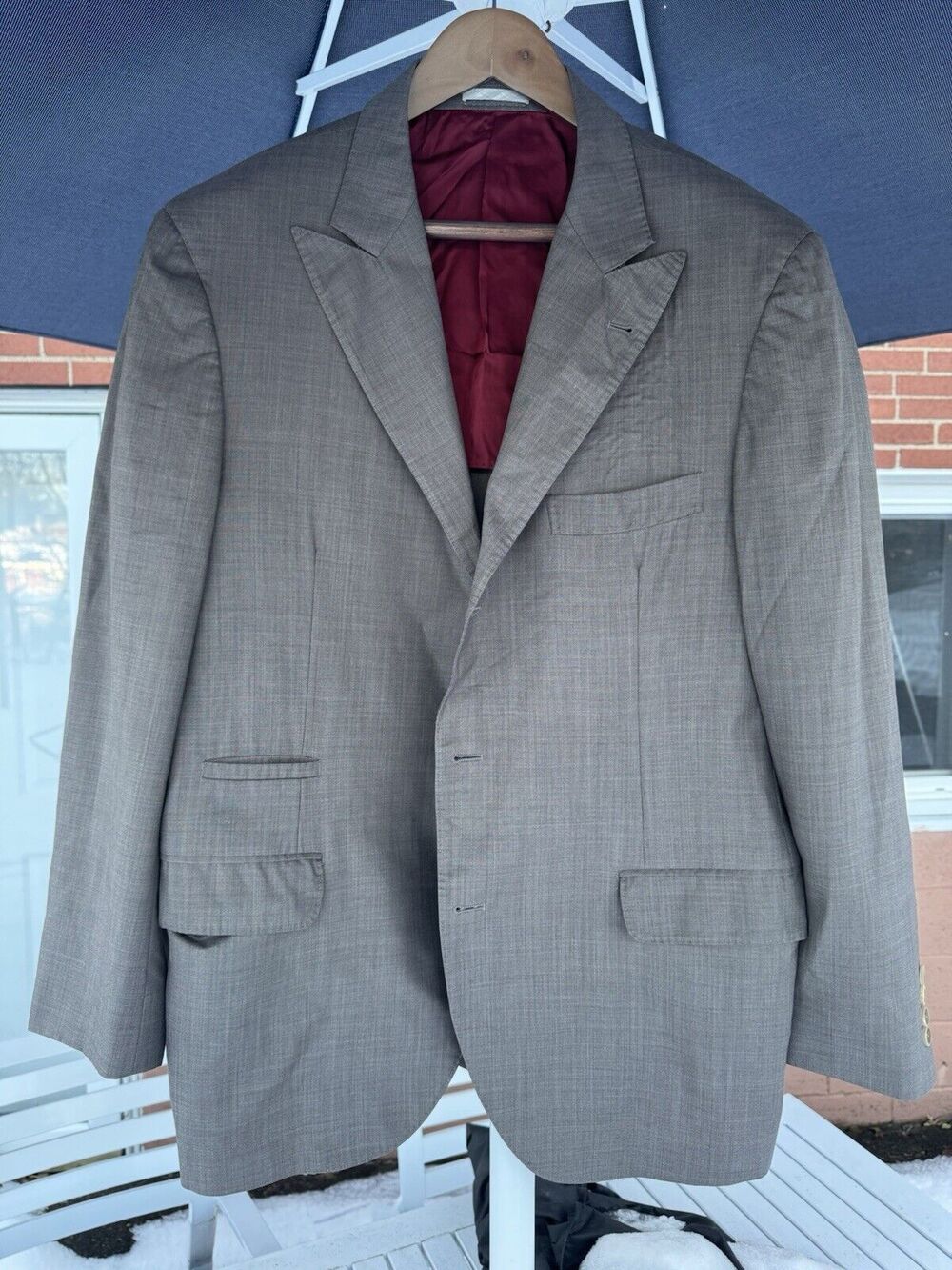Brunello Cucinelli Peak Lapel Taupe Beige Blazer Sport Jacket 56/46 Wool Silk
